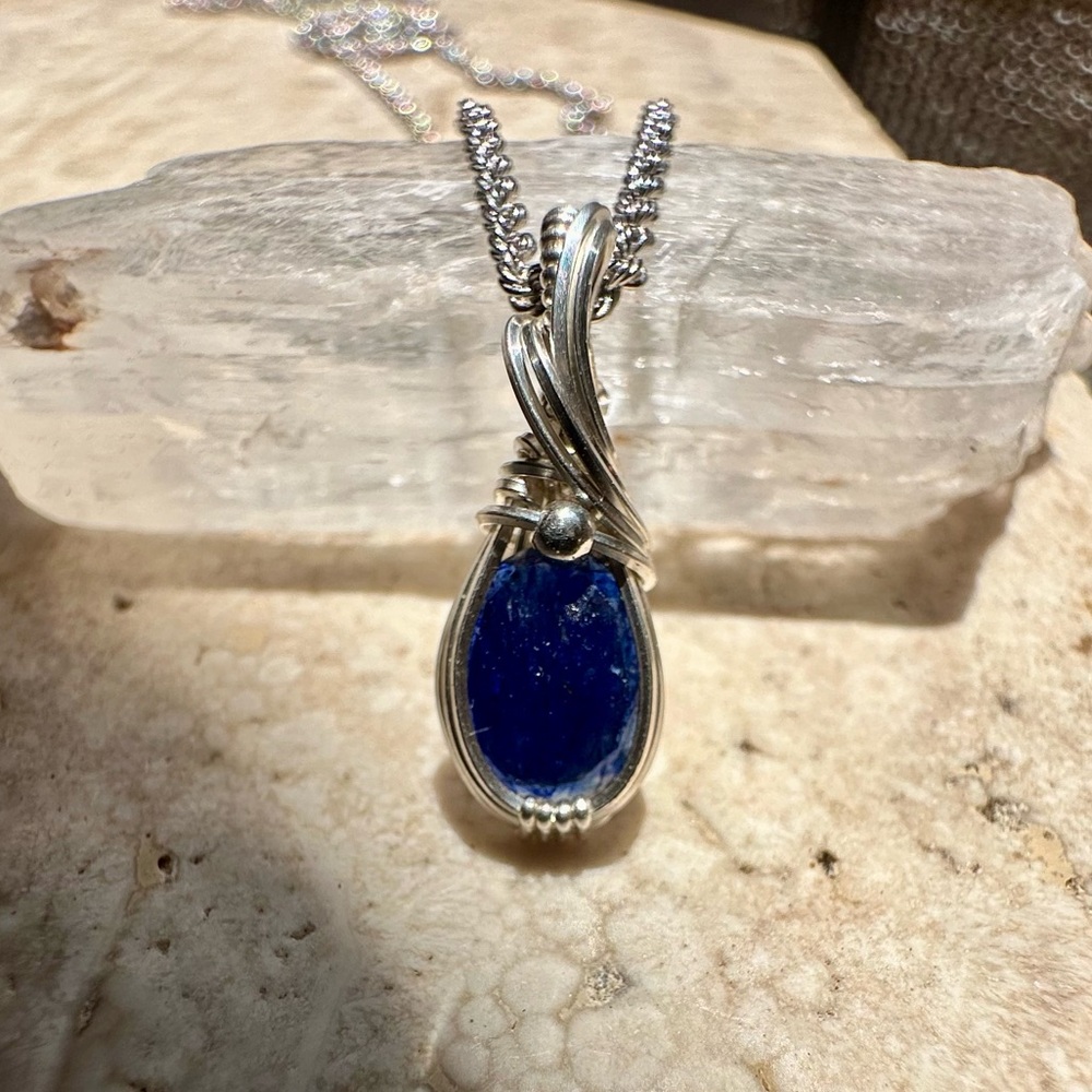 Sterling Silver Blue Sapphire Necklace Pendant - Picture 7 of 12